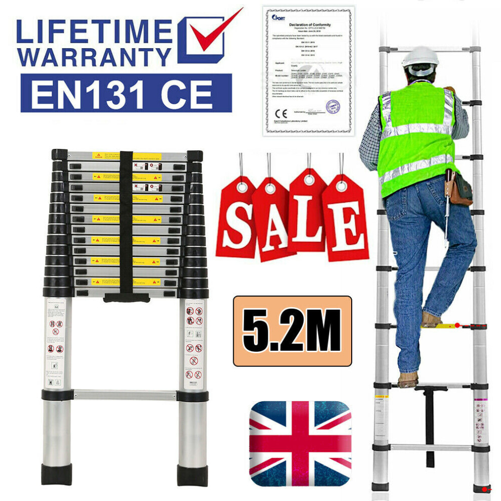 5.2M Portable Straight Multi-Purpose Aluminium Telescopic Step Ladder