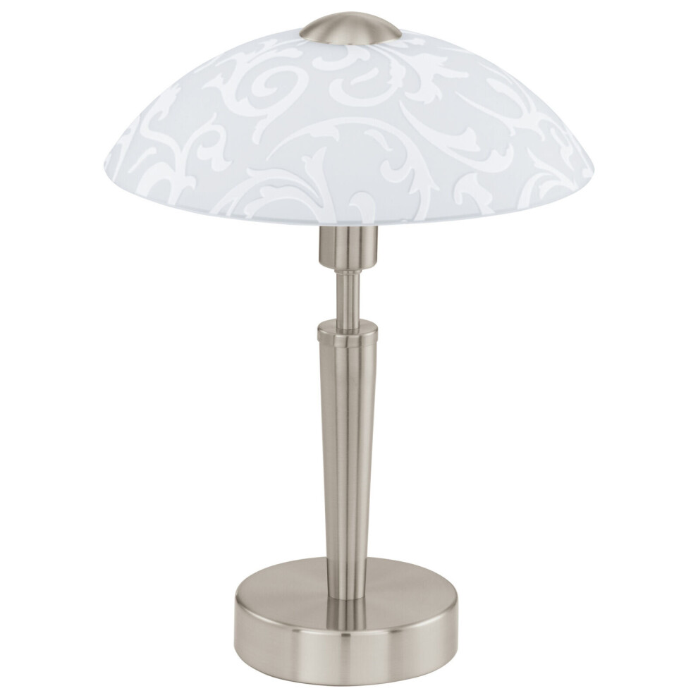 Loops Table Lamp Colour Satin Nickel Shade White With Decor Satin Glass Bulb E14 1X60w