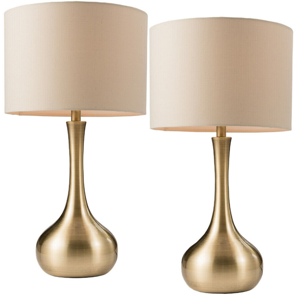 Loops 2 Pack | Touch Dimmer Table Lamp Brass & Taupe Shade Metal Bedside Reading Light