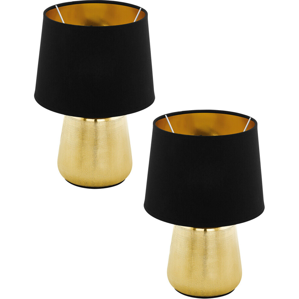 Loops 2 Pack Table Lamp Colour Gold Coloured Shade Black Gold Fabric Bulb E14 1X40w