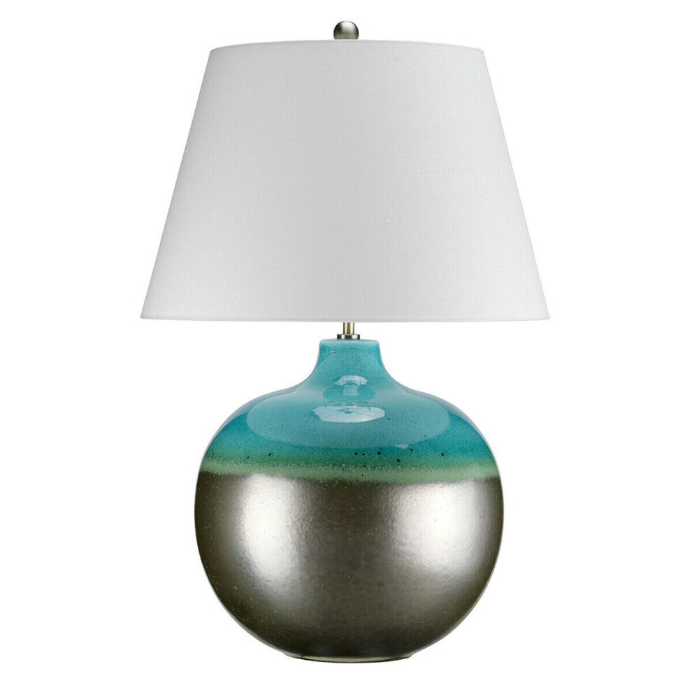 Loops Table Lamp White Shade Turquoise & Graphite Finish Glaze Led E27 60W Bulb