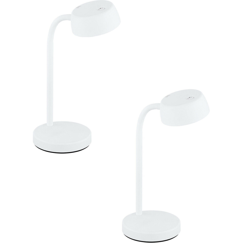 Loops 2 Pack Table Desk Lamp Colour Plain White Rocker Switch Bulb Led 4.5W Included