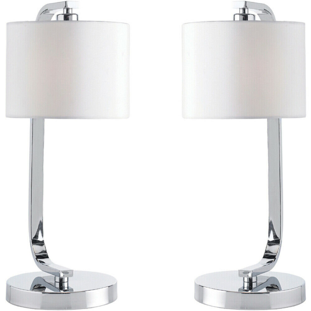 Loops 2 Pack Touch Dimmable Table Lamp Chrome & Fabric Shade Bedside Desk White/Light
