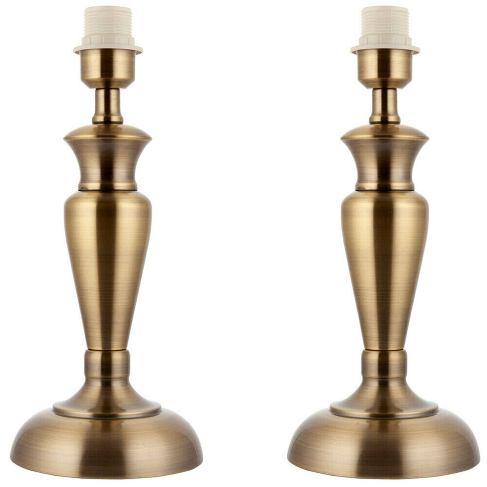 2 PACK - Brass Table Lamp Light 355mm Tall Aged Metal Base Only Desk Sideboard