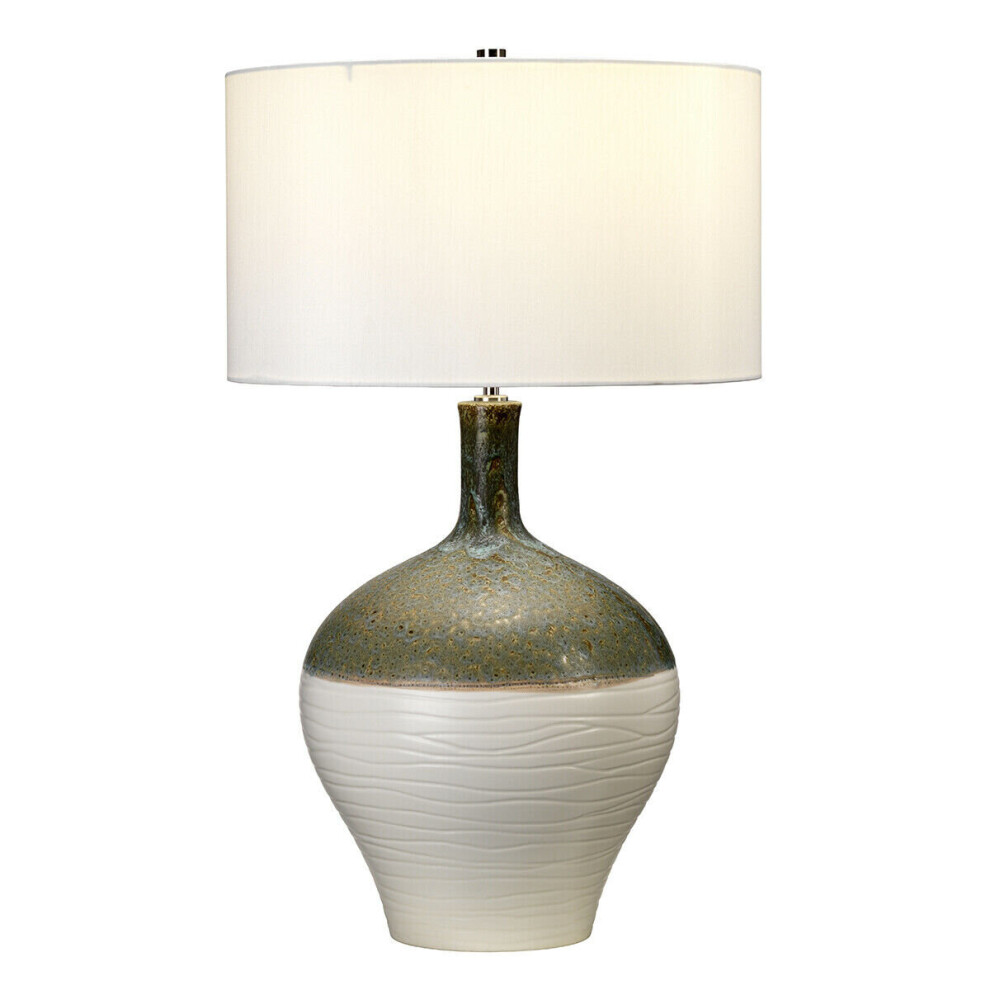 Loops Table Lamp Cream Shade Green Turquoise And Gold Led E27 60W Bulb