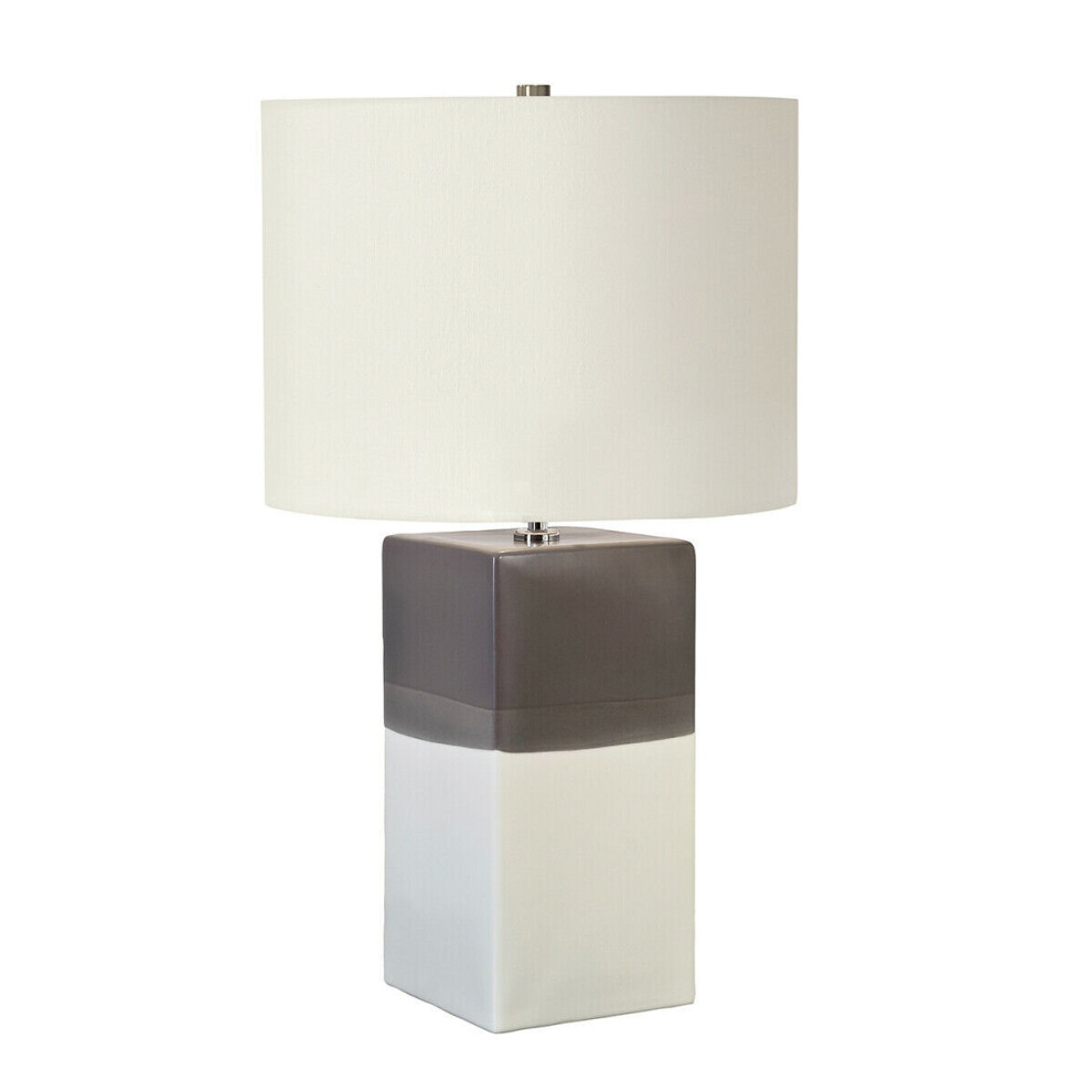 Loops Table Lamp Ceramic Light Grey Faux Silk Shade Cream & Grey Base Led E27 60W