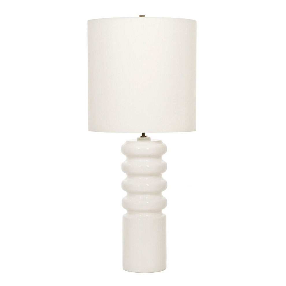 Loops Table Lamp Ceramic White Glaze White Faux Silk Shade White Led E27 60W Bulb