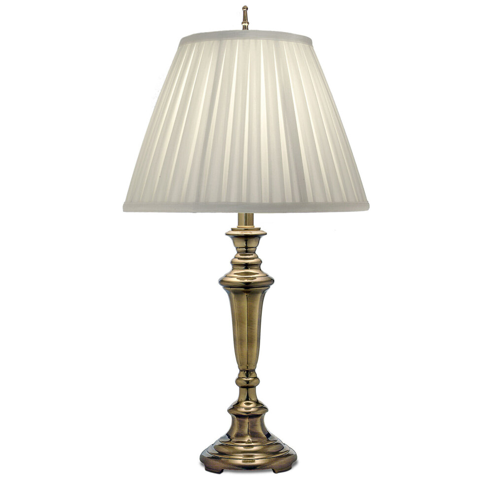 Loops Table Lamp Oyster Silk Sheen Box Pleat Shade Burnished Brass Led E27 60W