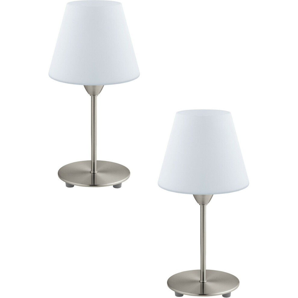Loops 2 Pack Table Lamp Colour Satin Nickel Base Shade White Glass Opal Matt E14 60W