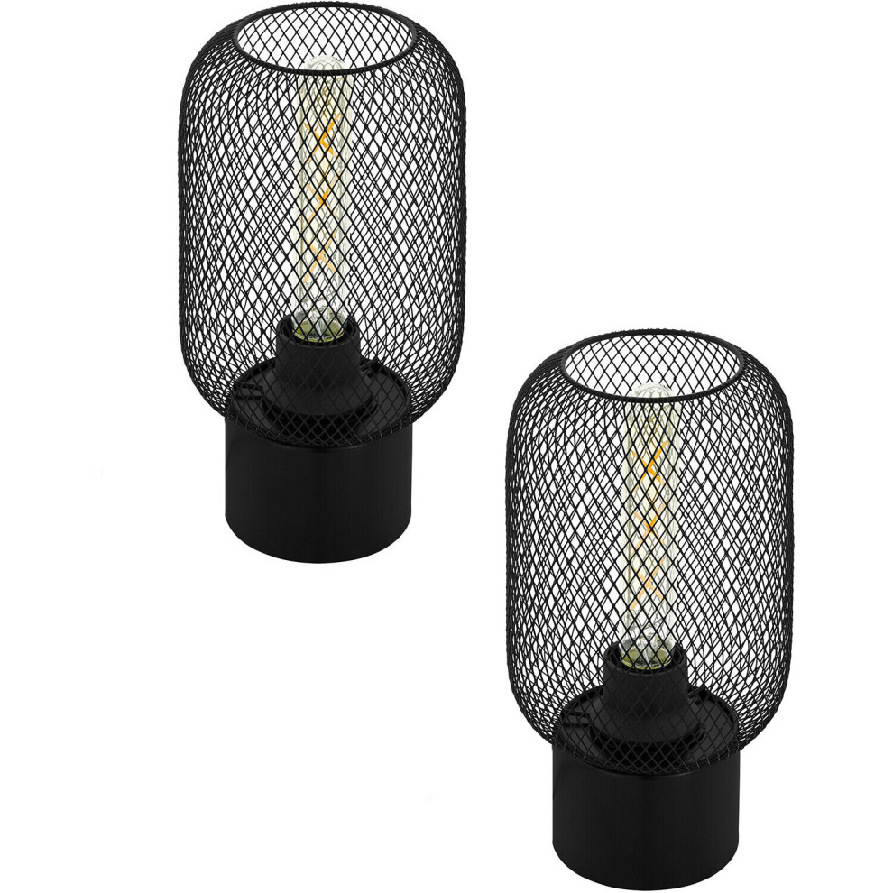 2 PACK Table Lamp Desk Light Black Steel Round Wire Mesh Shade 1x 60W E27