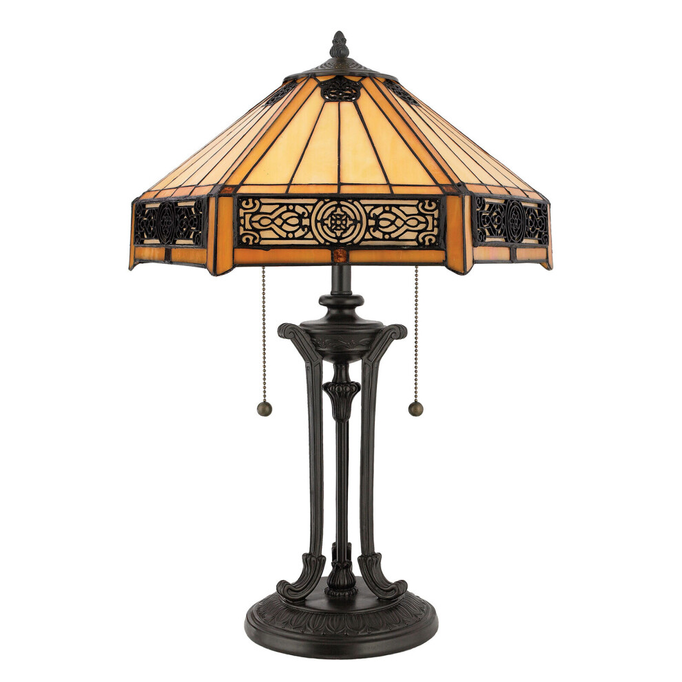 Loops 2 Bulb Twin Table Lamp Tiffany Style Coloured Glass Vintage Led E27 60W Bronze