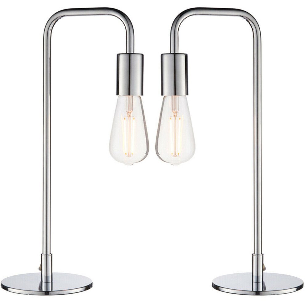 2 PACK Modern Hangman Table Lamp Chrome Industrial Arm Bedside Desk Light Base