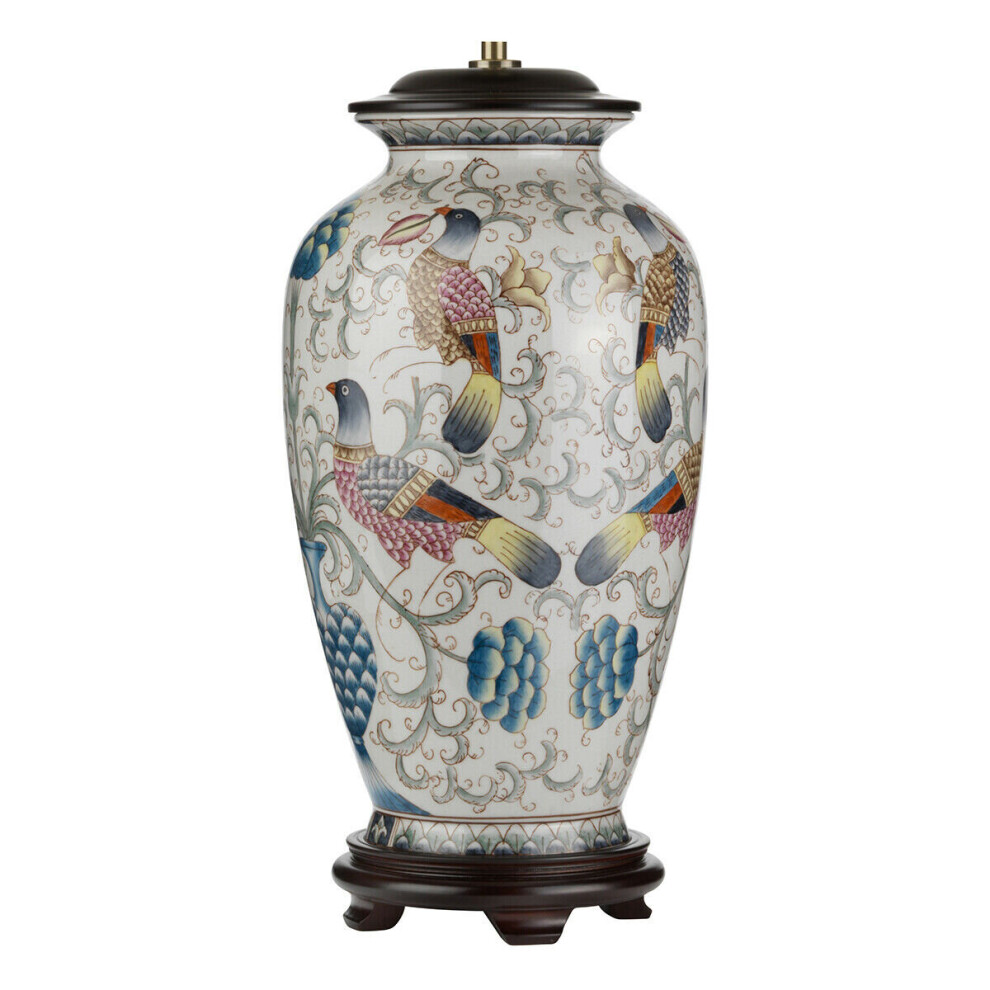 Loops Table Lamp Hand Painted Oriental Colourful Birds Led E27 60W Bulb
