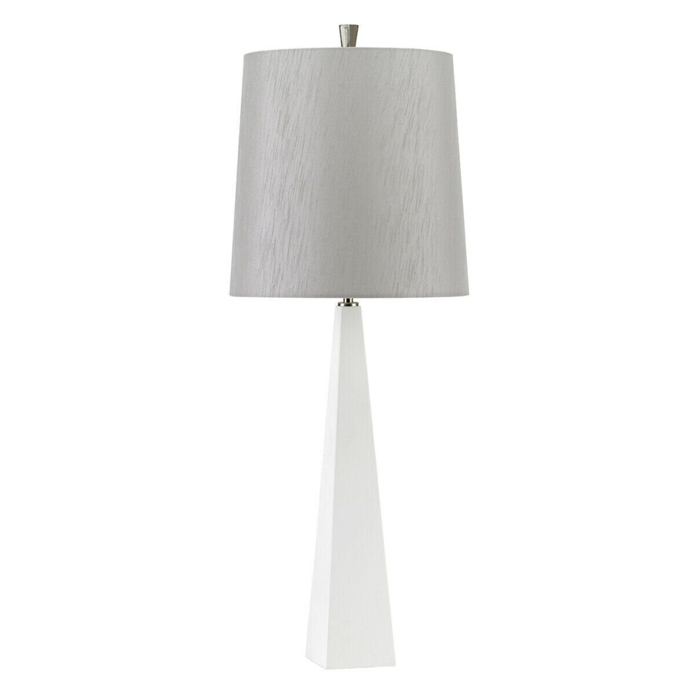 Loops Square Table Lamp Tapered Column Light Grey Faux Silk Shade White Led E27 60W