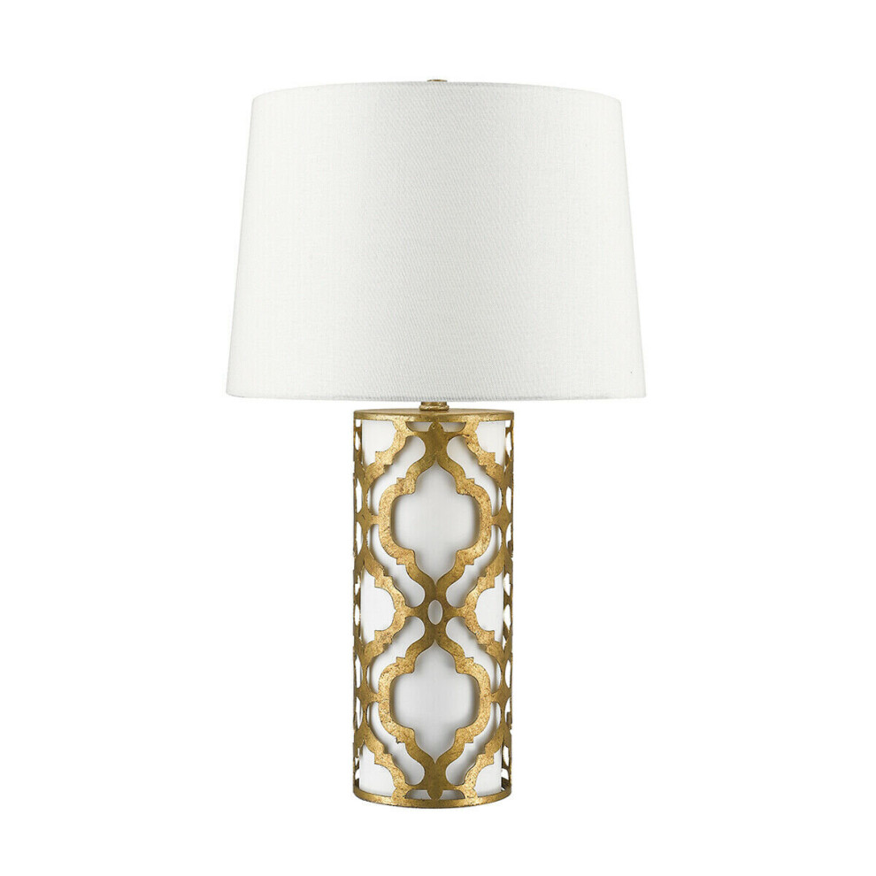 Loops Table Lamp White Linen Shade Metal Outer Shade Distressed Gold Led E27 100W