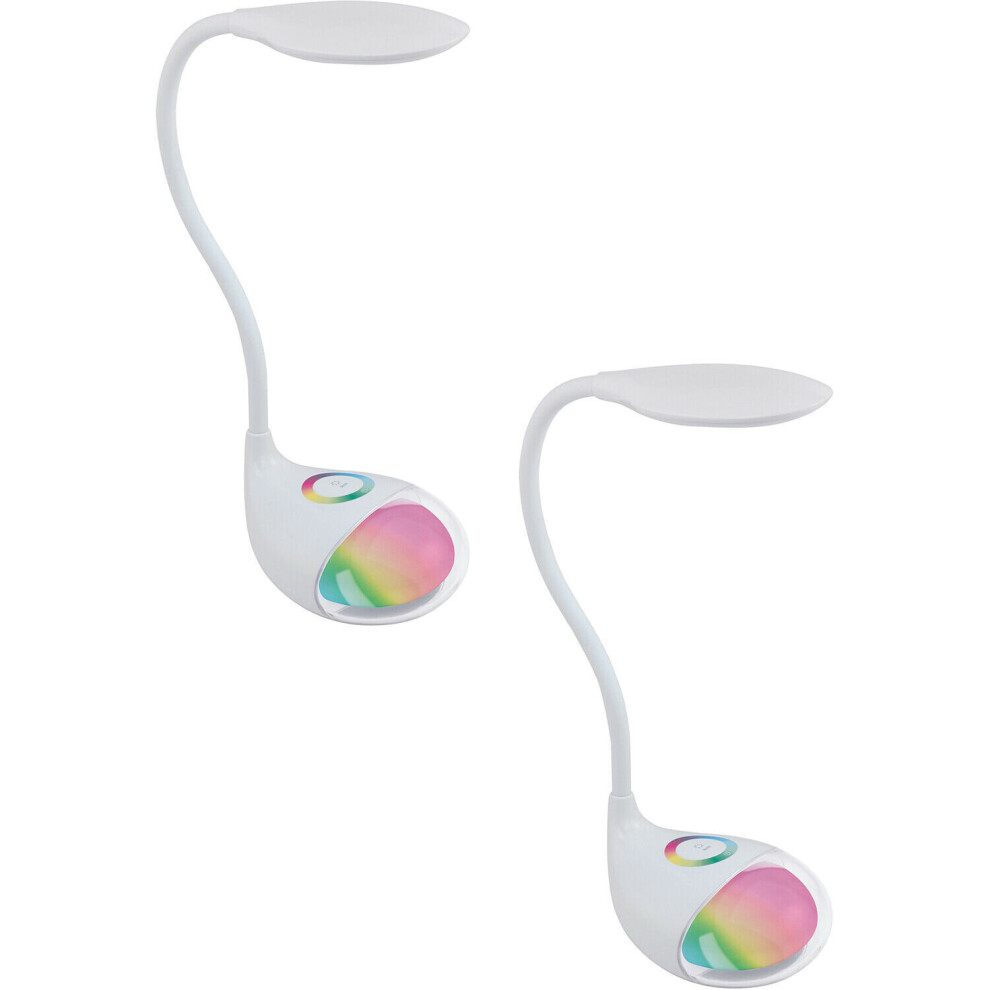 Loops 2 Pack Table Lamp Colour White Plastic Touch On/Off Dimmable Led 2.2W 0.3W