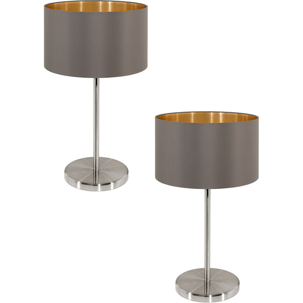 Loops 2 Pack Table Lamp Colour Satin Nickel Shade Cappuccino Fabric E27 1X60w Gold