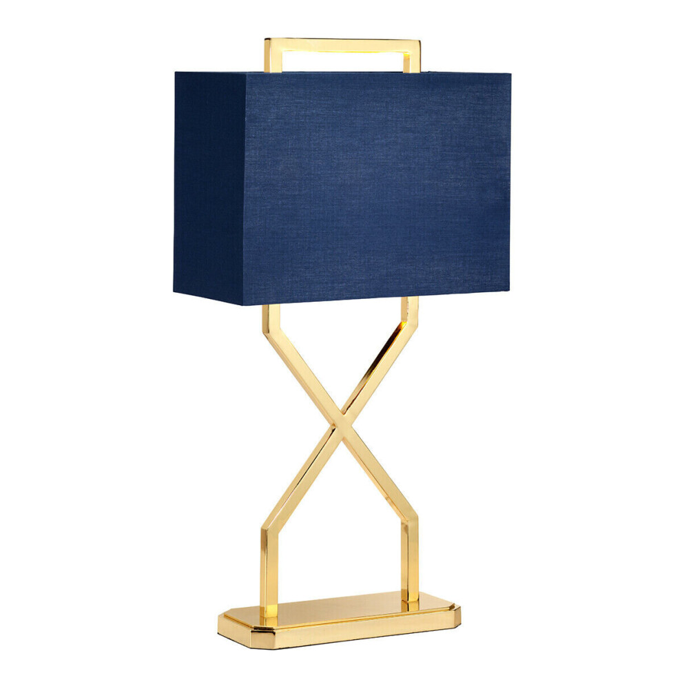 Table Lamp Navy Blue Oblong Shade Polished Gold LED E27 60W Bulb