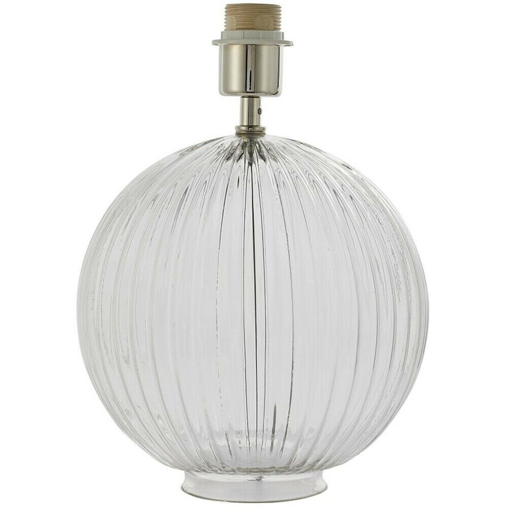 Round Textured Table Lamp Base Clear Ribbed Glass & Nickel Classic Globe Bulb