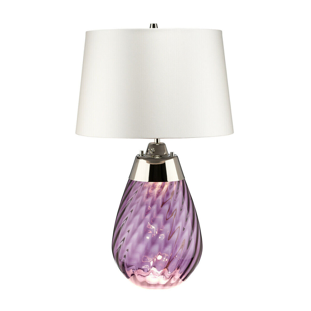 Loops Table Lamp Off White Shade & Plum Tinted Glass Led E27 60W Bulb D01889