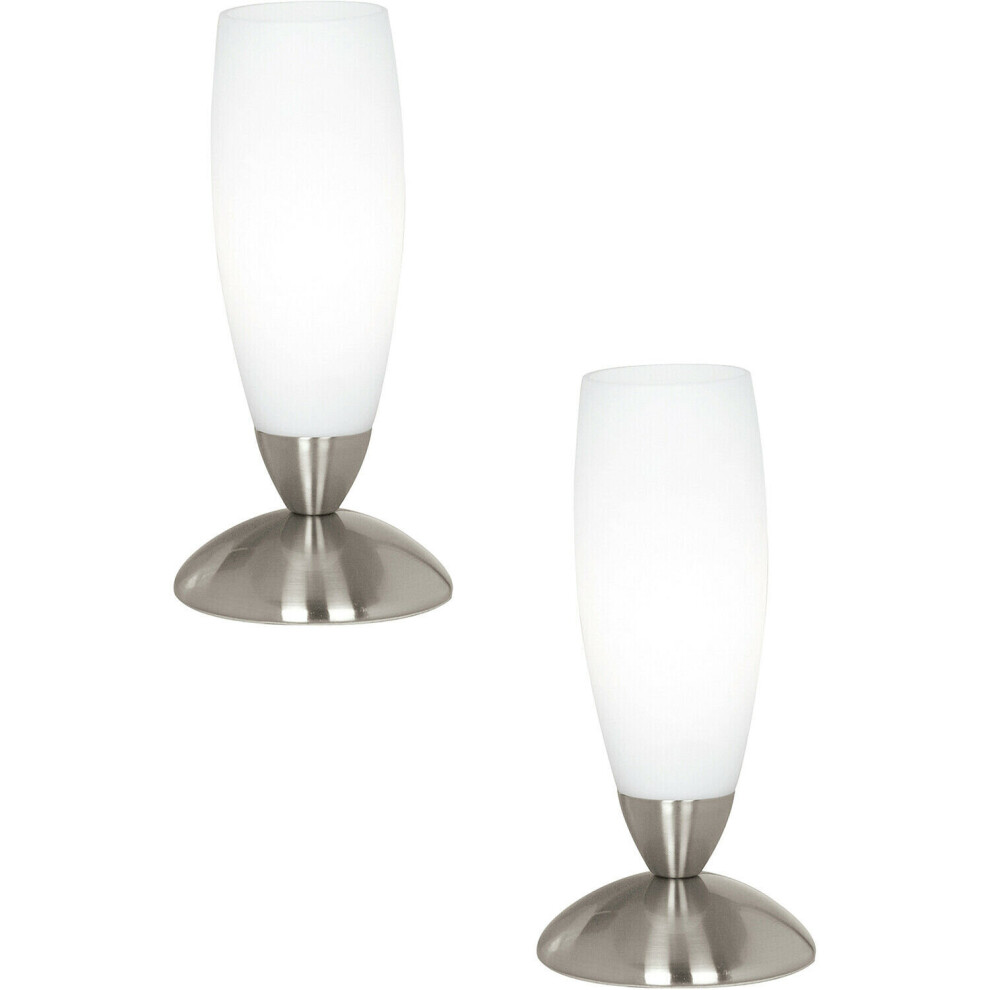 Loops 2 Pack Table Lamp Colour Satin Nickel Shade White Glass In Line Switch E14 40W