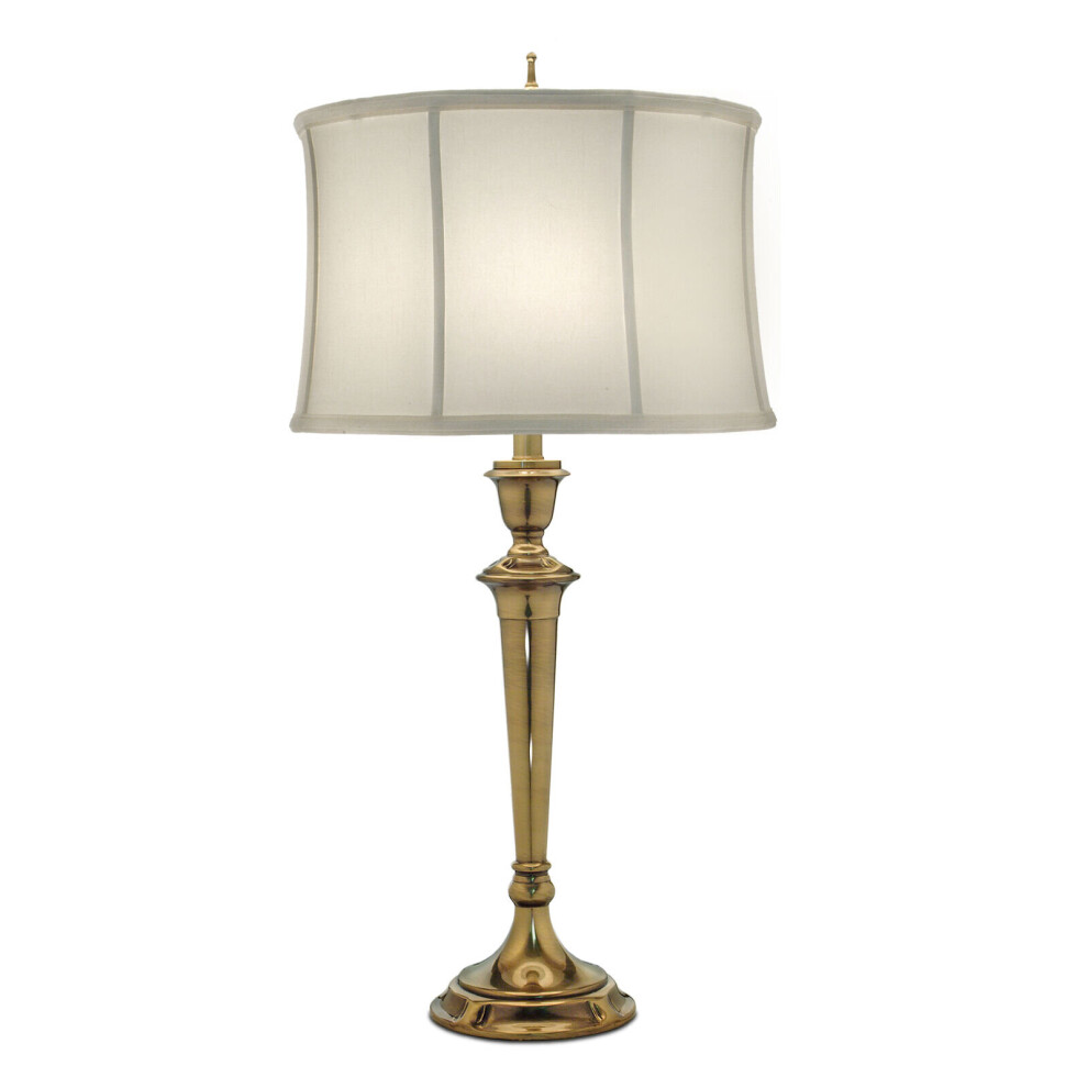 Loops Table Lamp Zinc Cast Oyster Silk Sheen Shade Burnished Brass Led E27 60W
