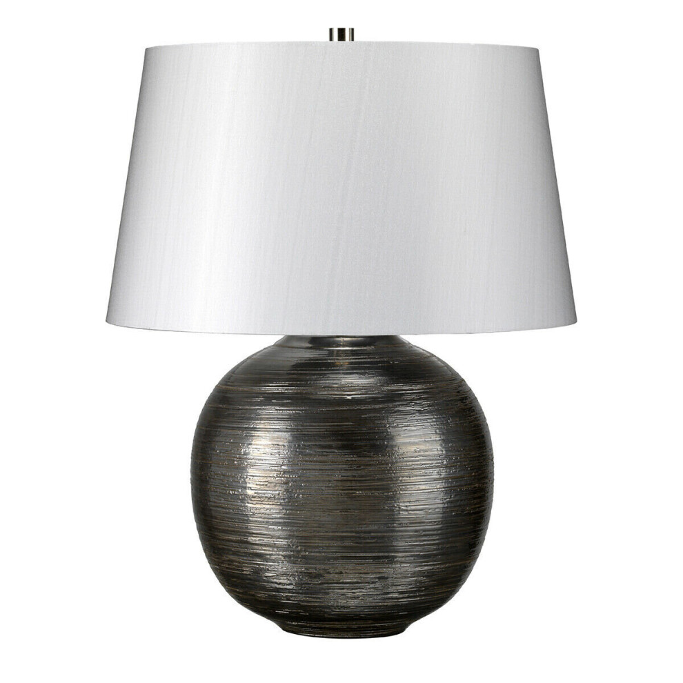 Loops Table Lamp Textured Silver Glaze Silver Fabric Shade Finial Silver Led E27 60W