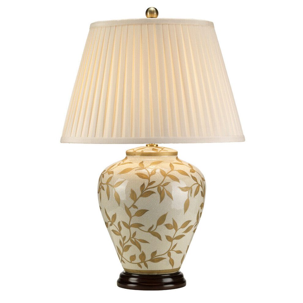 Table Lamp   Brown Gold Cream Crackle Gaze Cream Pleated Shade LED E27 60W