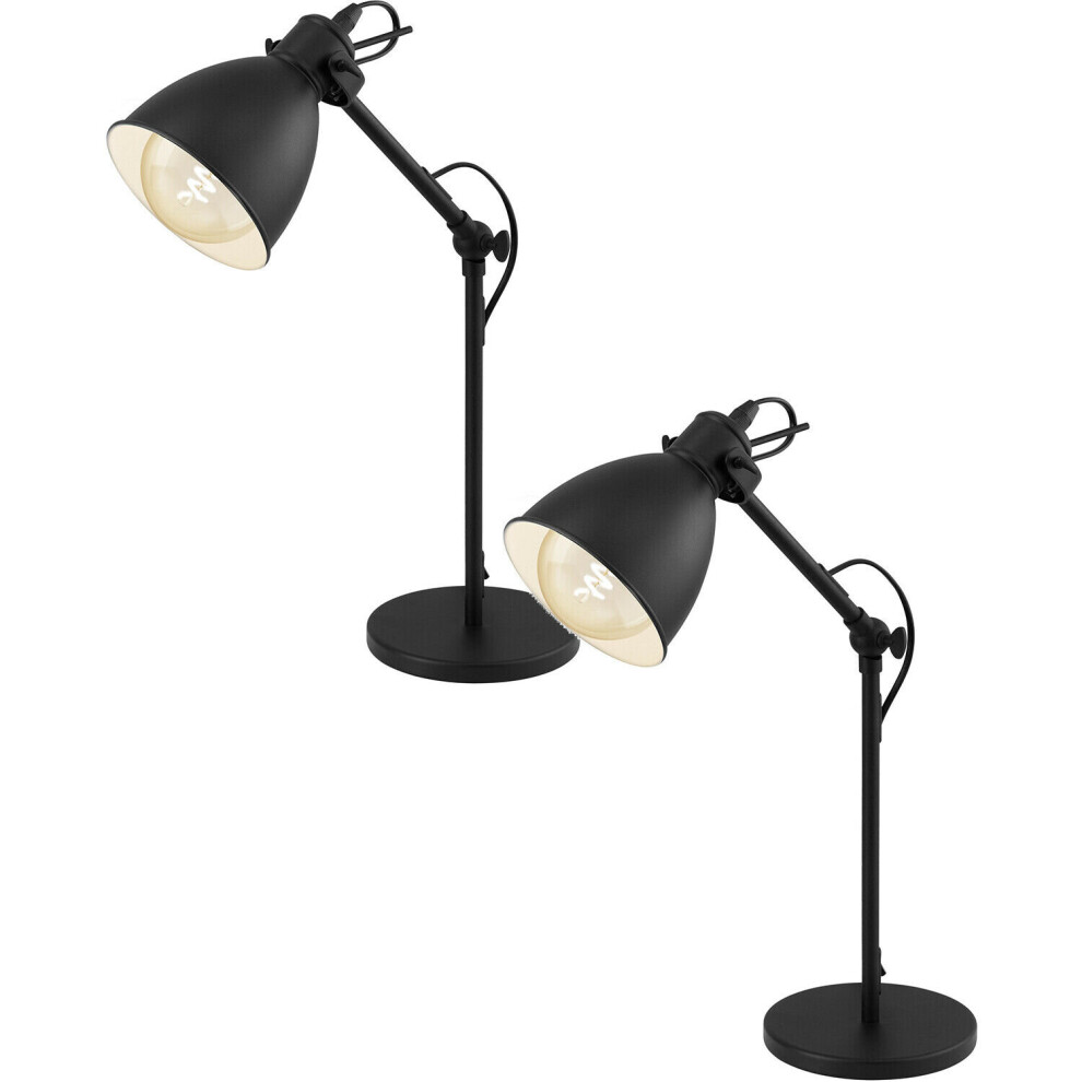 2 PACK Adjustable Table Lamp Desk Light Black & White Steel Shade 1x 40W E27