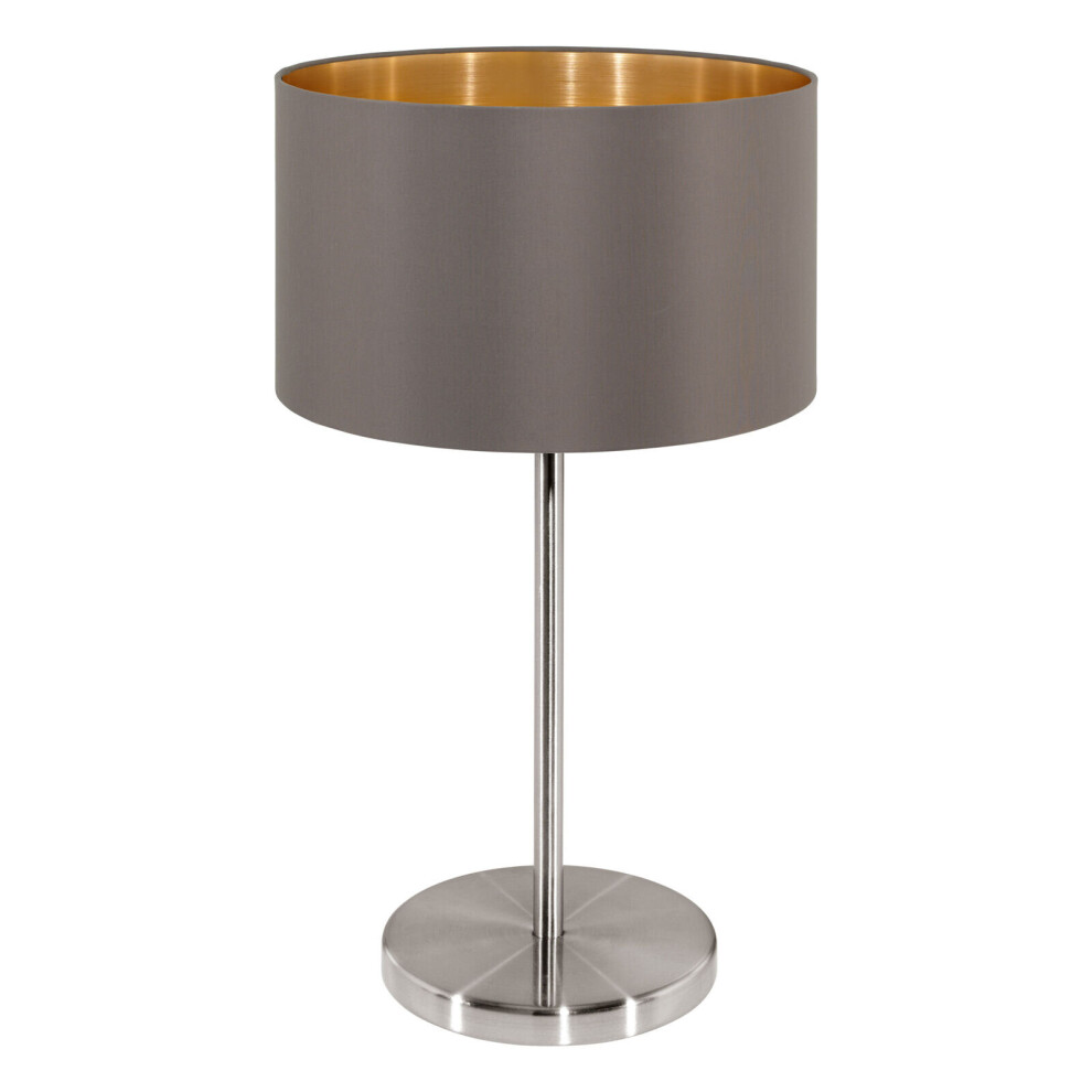 Loops Table Lamp Colour Satin Nickel Shade Cappuccino Fabric Bulb E27 1X60w Gold