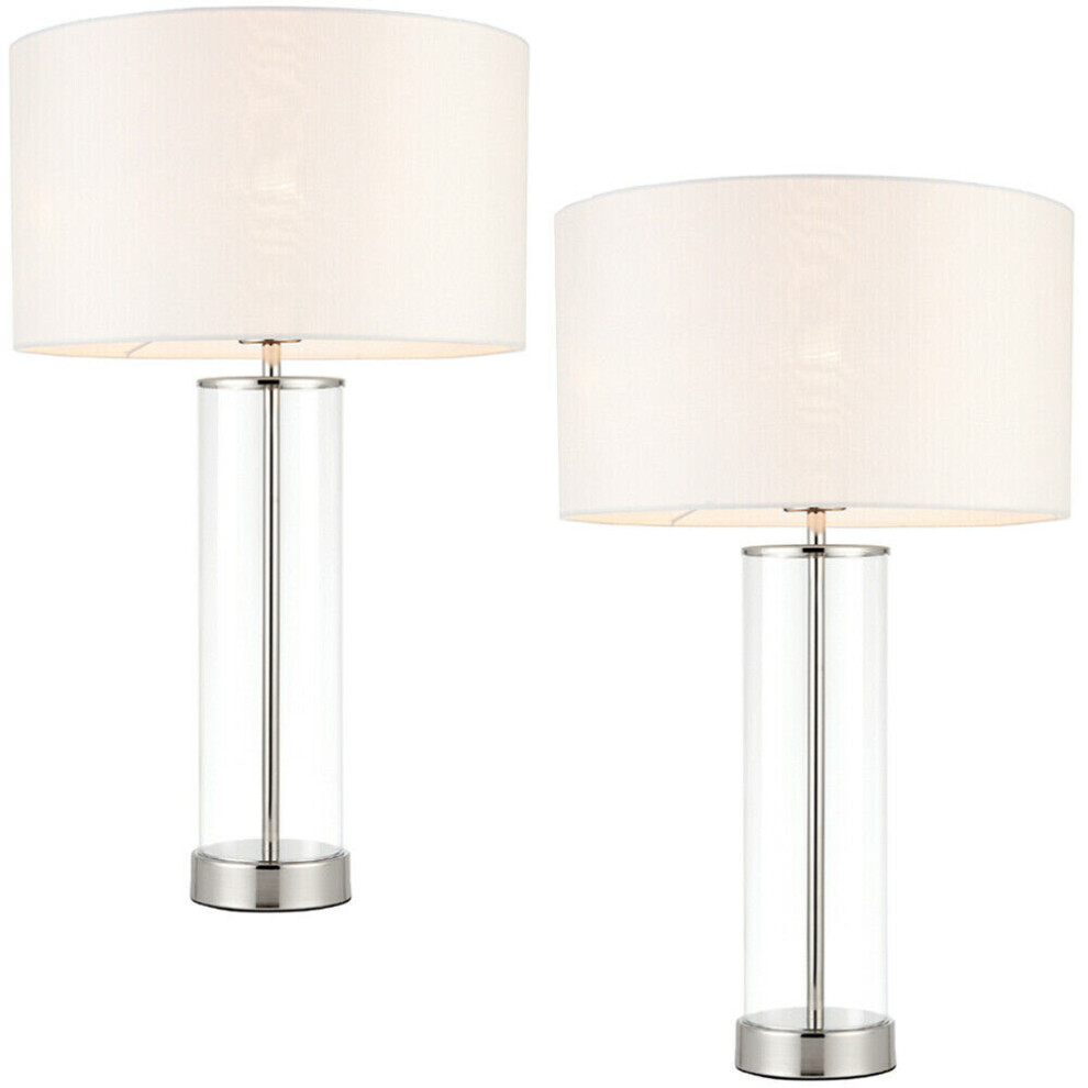 2 PACK Touch Dimmable Table Lamp Nickel Glass White Shade Modern Bedside Light