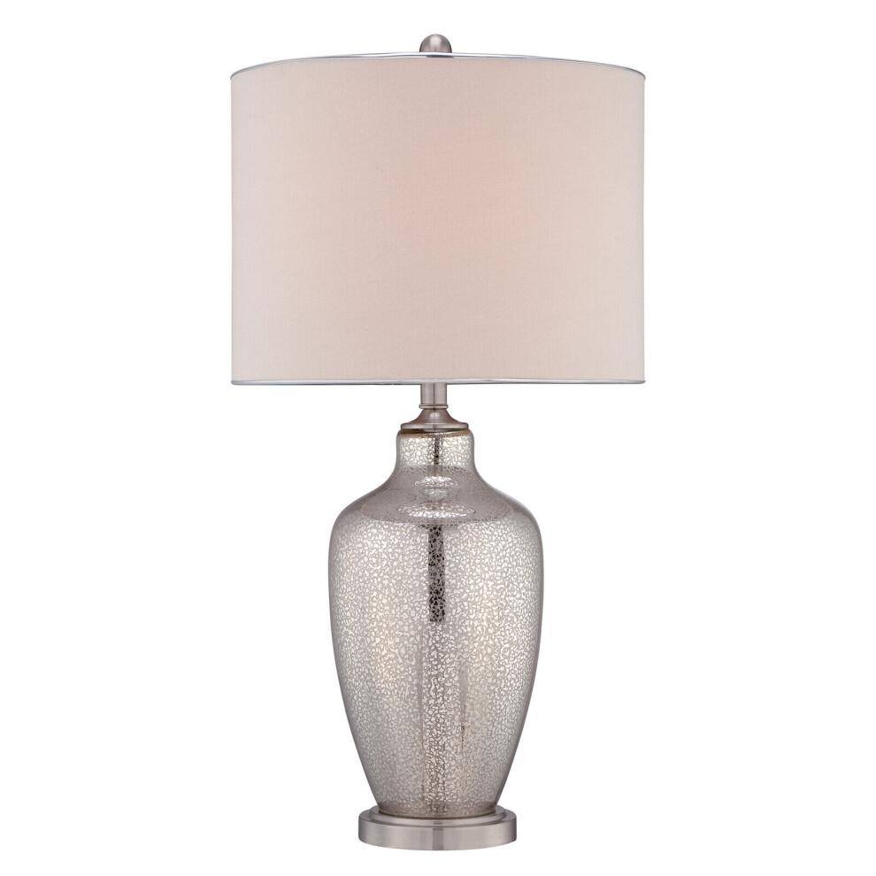 Table Lamp Glass Base Beige Linen Shade Silver Trim Mercury Glass LED E27 100W