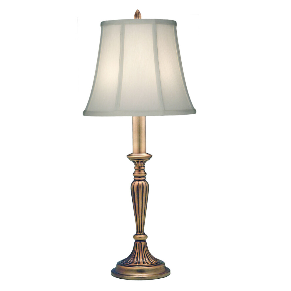 Loops Table Lamp Tall Slim Stem Shadow Shade Antique Brass Led E27 60W Ivory