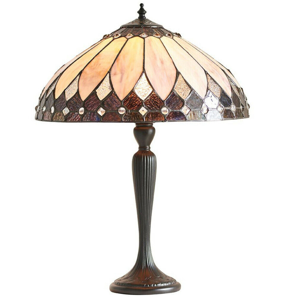 Loops Tiffany Glass Table Lamp & Rich Cream Art Deco Shade I00178 Light/Dark/Bronze