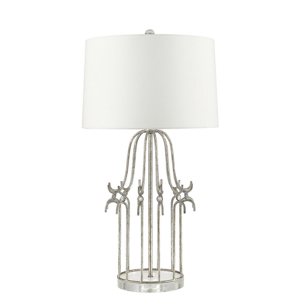 Loops Table Lamp Cream Shade Distressed Silver Led E27 100W Single Bulb