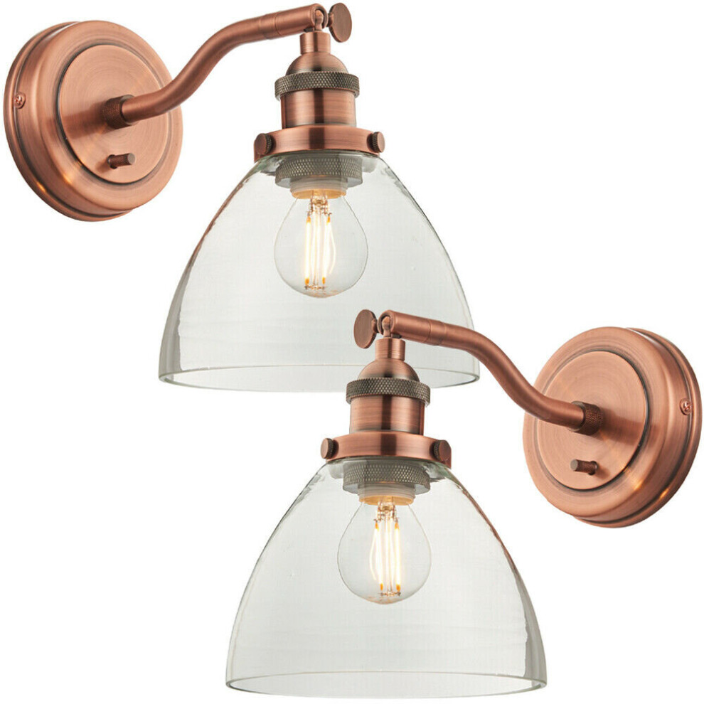 Loops 2 Pack Dimmable Led Wall Aged Copper & Glass Shade Adjustable Lamp Fitting Light