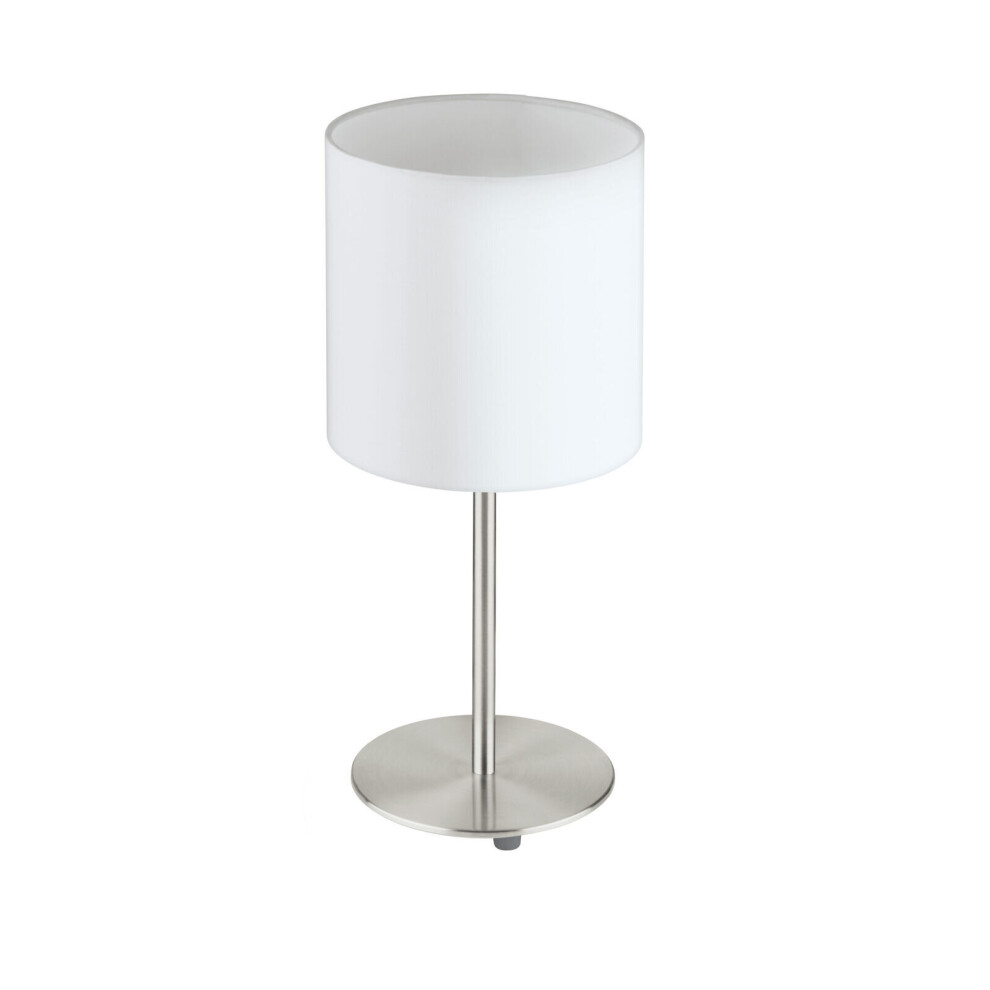Loops Table Desk Lamp Colour Satin Nickel Steel Shade Fabric Bulb E27 1X60w White