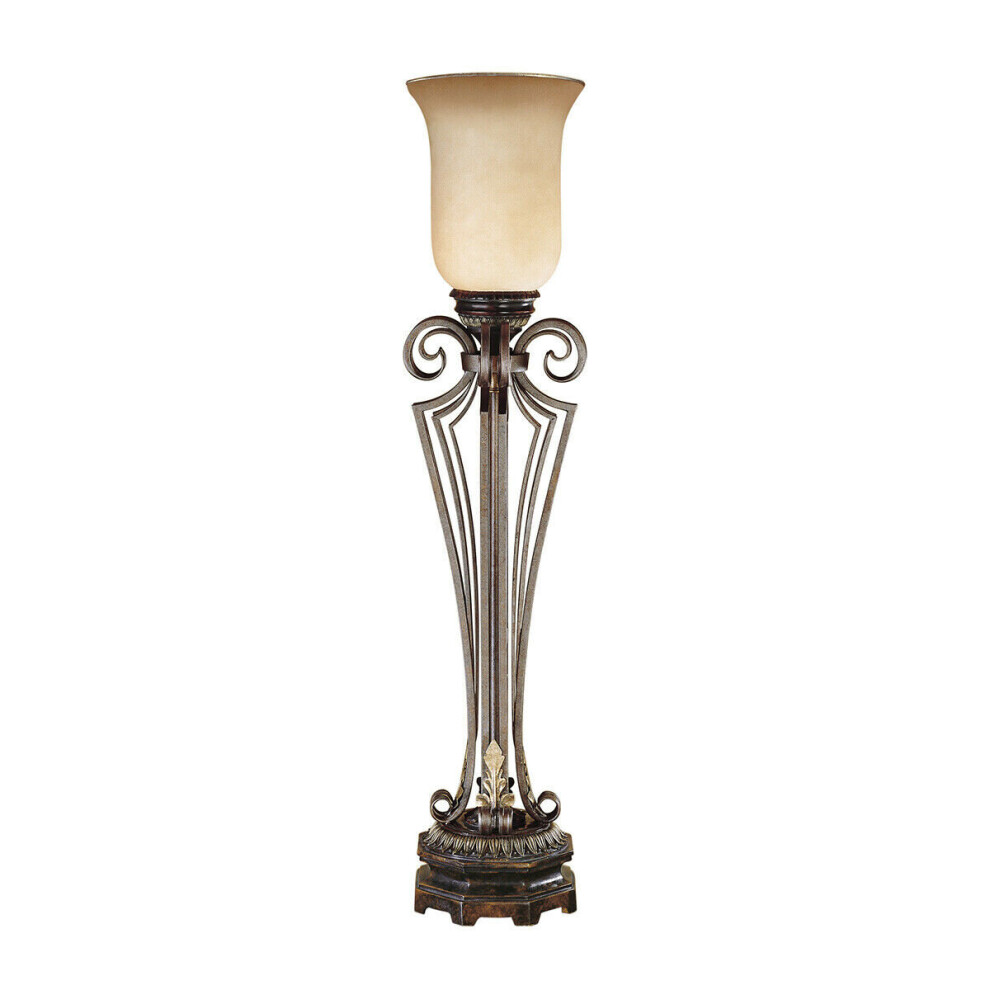 Table Lamp Regal Colum Open Base Cream/Amber Glass Shade Bronze LED E14 60W-image-OPC-P97DPWR-NEW