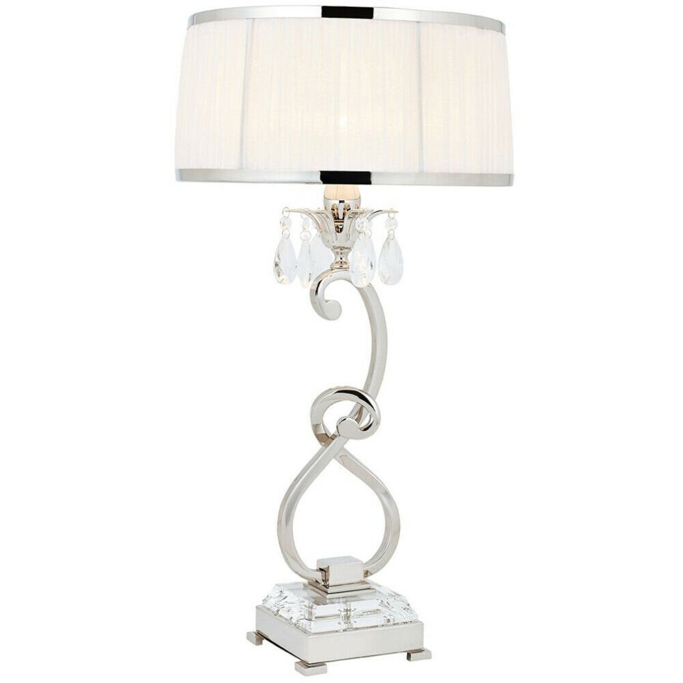 Esher Luxury Table Lamp Nickel Crystal White Round Shade Traditional Bulb Holder