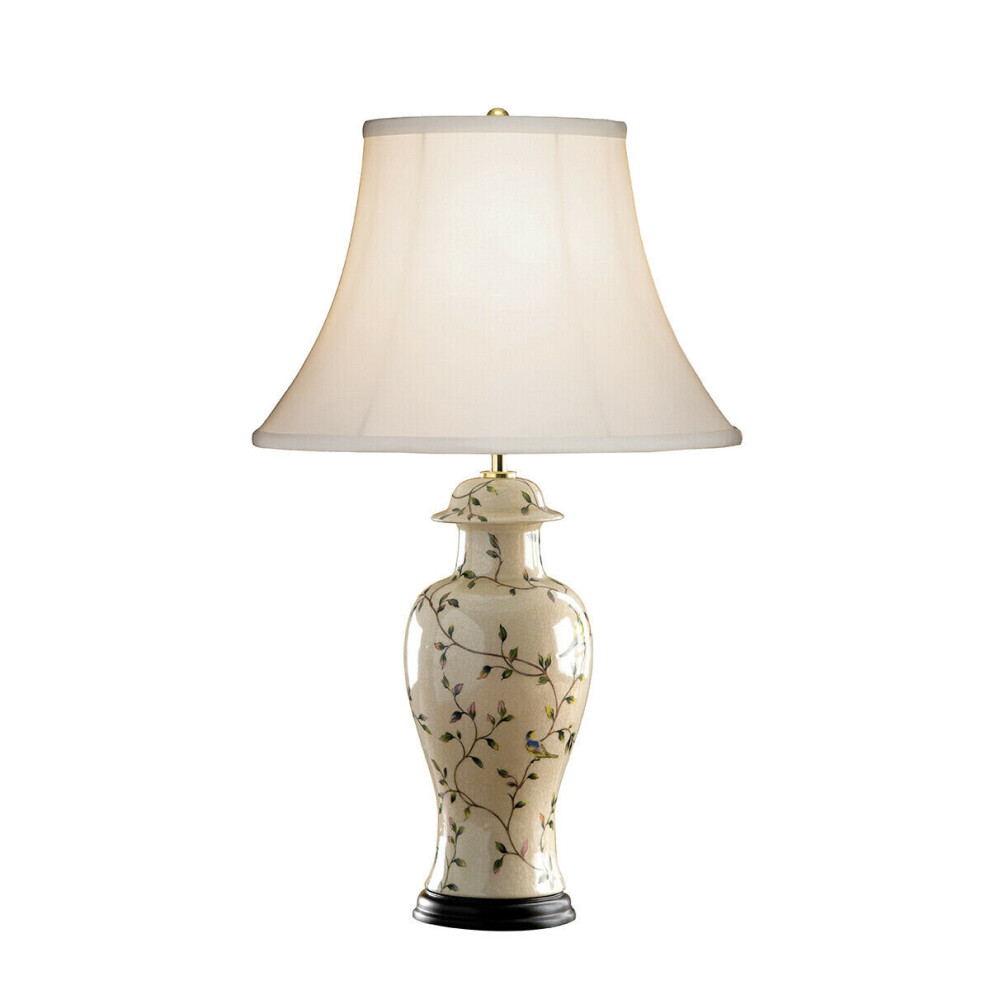 Loops Table Lamp Chinese Gold Bird Pattern Cream Double Pleat Shade Led E27 60W