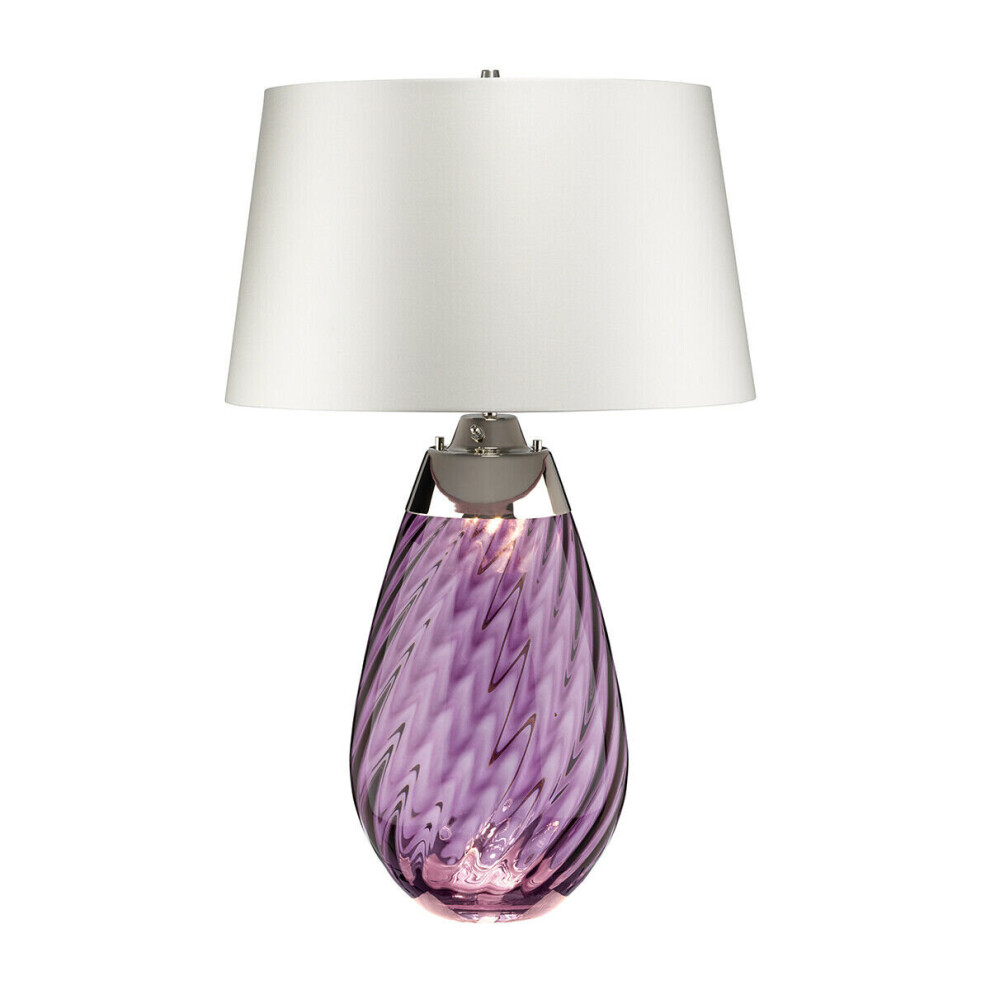 Table Lamp Off White Shade & Plum tinted Glass LED E27 60W Bulb d01883