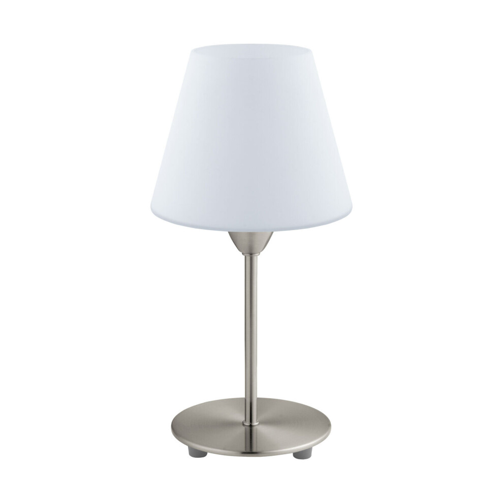 Loops Table Lamp Colour Satin Nickel Base Shade Glass Opal Matt Bulb E14 1X60w White