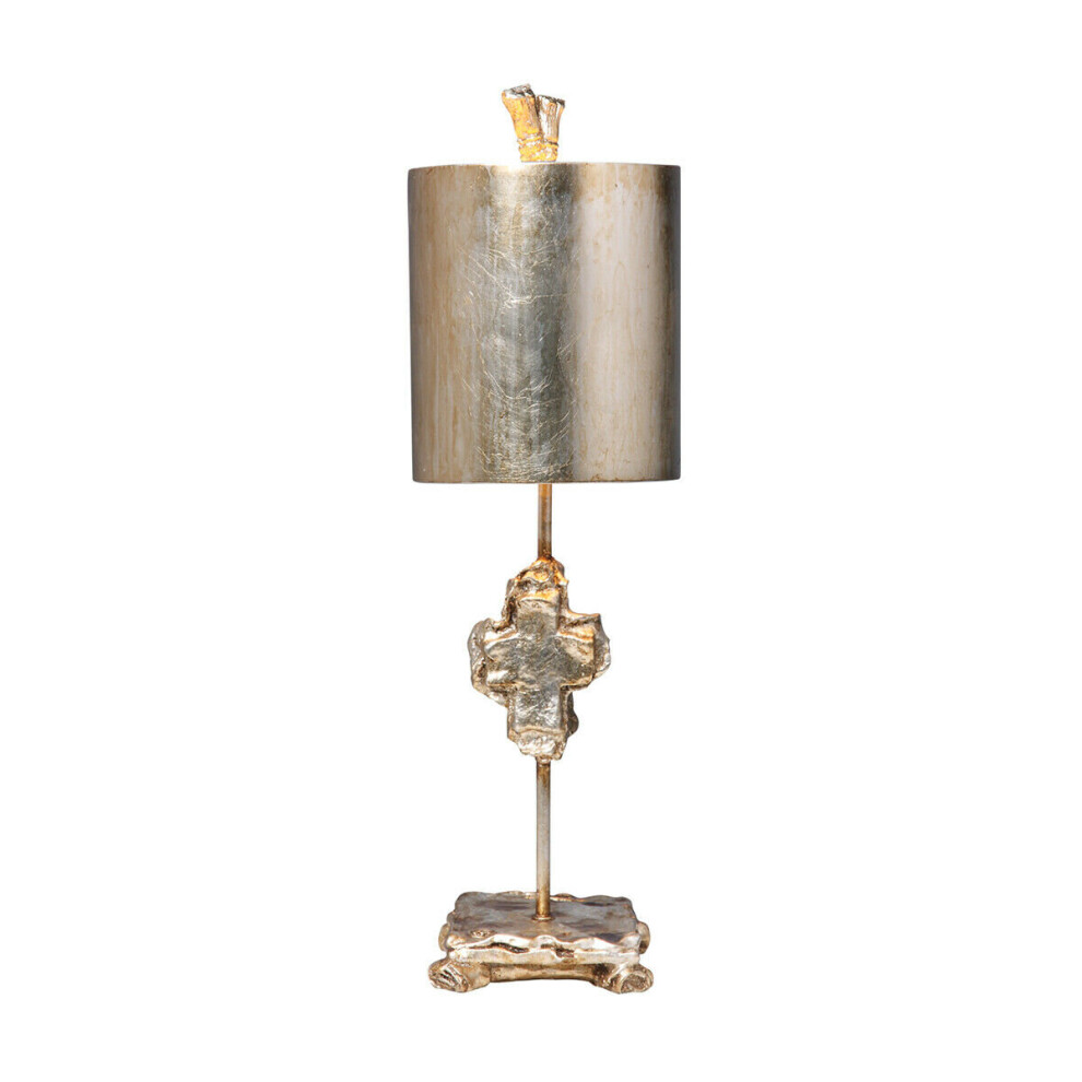 Loops Table Lamp Caarving On Stem Footed Base Matching Shade Silver Leaf Led E27 60W
