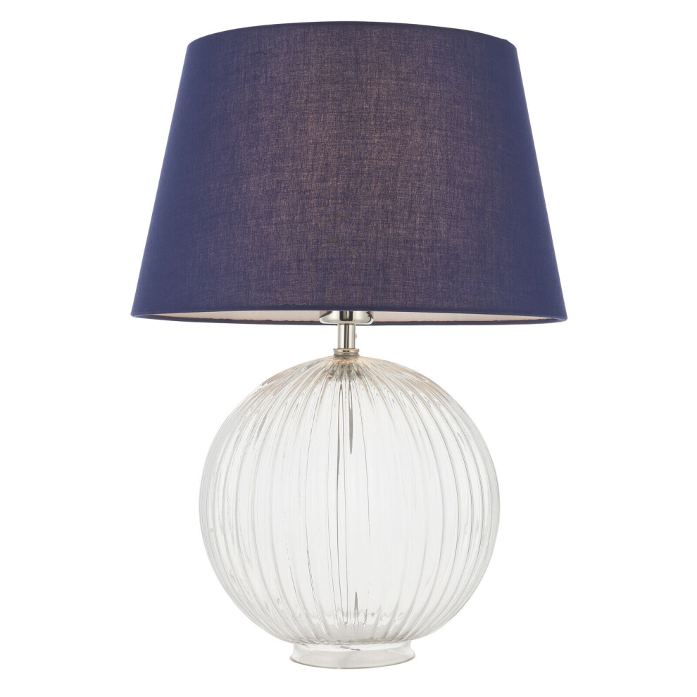 Table Lamp Clear Ribbed Glass & Navy Cotton 40W E27 GLS Base & Shade