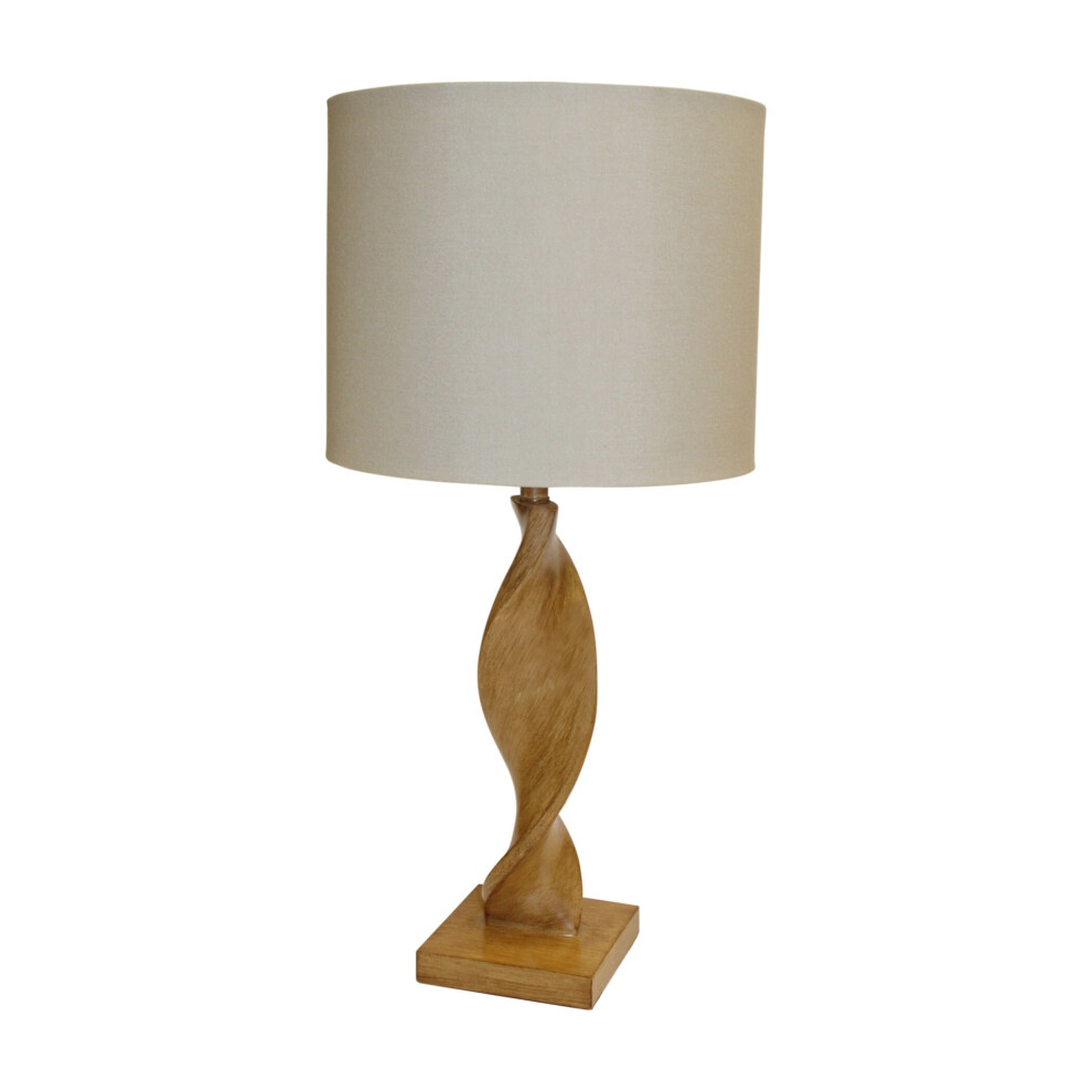 Loops Table Lamp Oak Effect Resin & Natural Linen 10W Led E27 Base & Shade