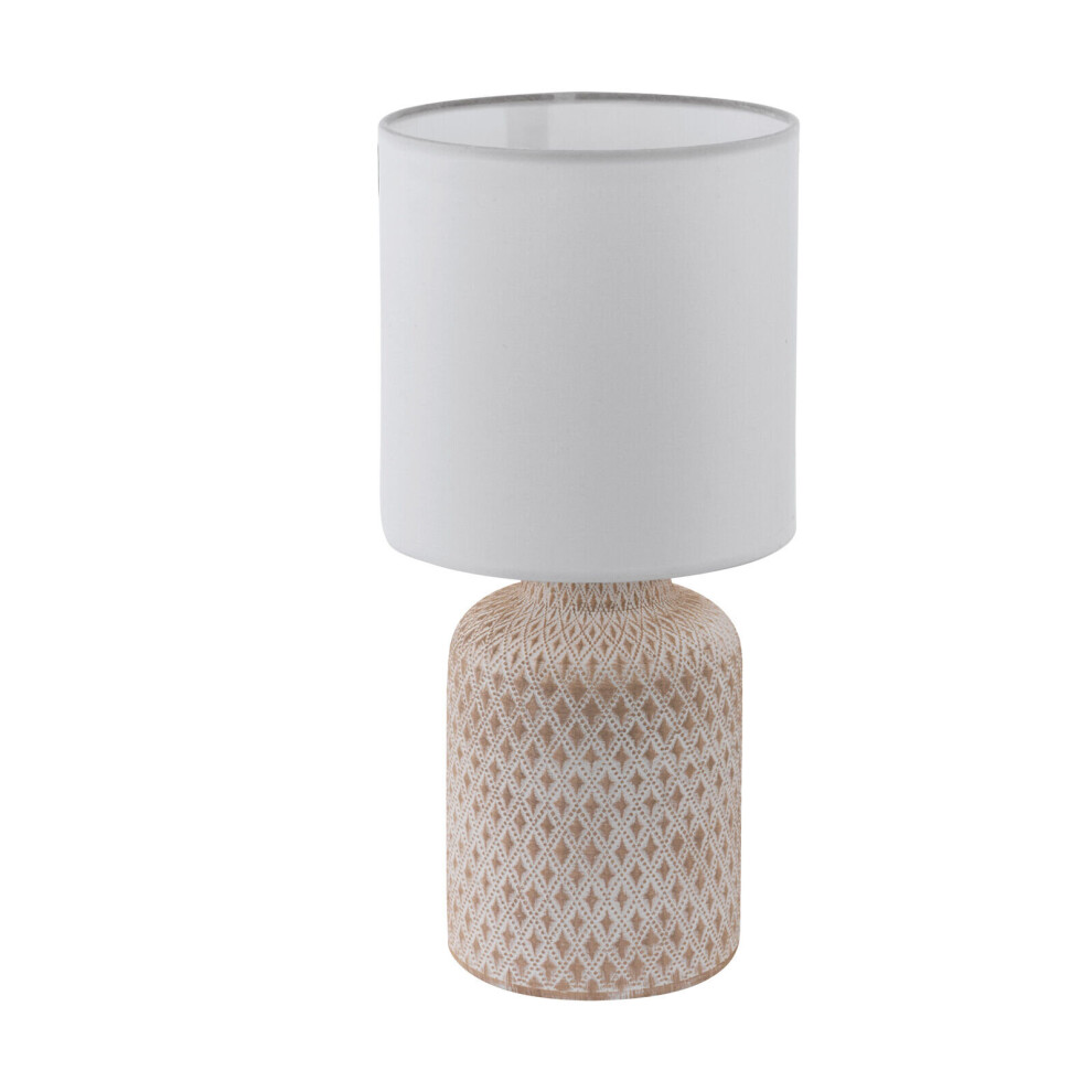 Loops Table Lamp Cream White Patterned Ceramic Shade White Fabric Bulb E14 1X40w