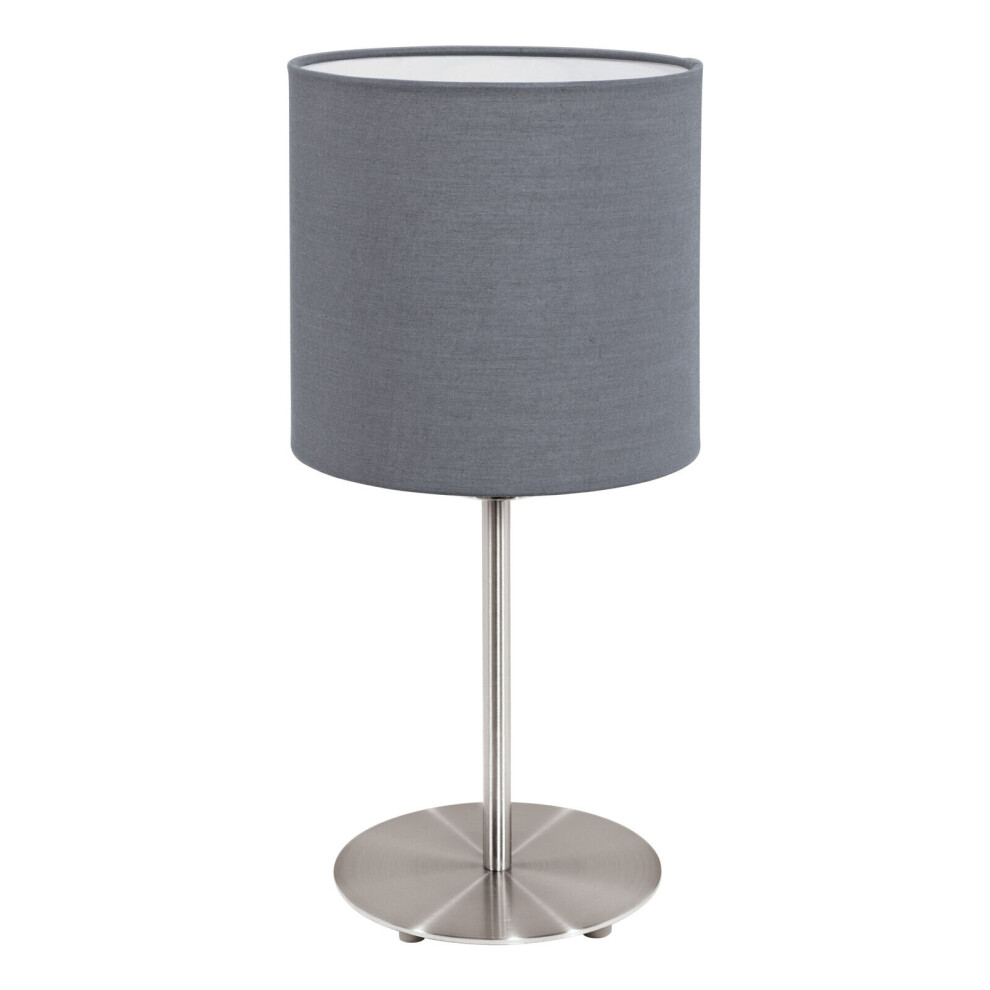Loops Table Desk Lamp Colour Satin Nickel Steel Shade Fabric Bulb E27 1X60w Grey