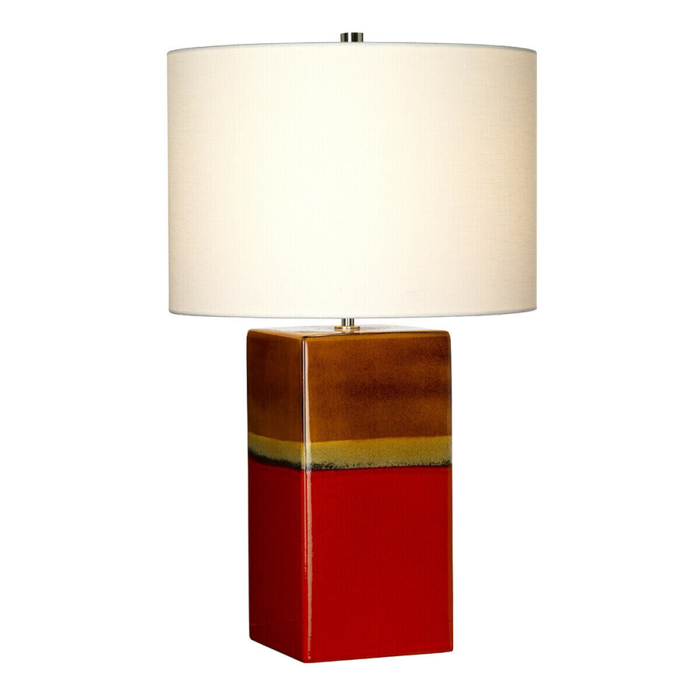 Loops Table Lamp Ceramic Cream Linen Empire Shade Red & Yellow Glaze Led E27 60W