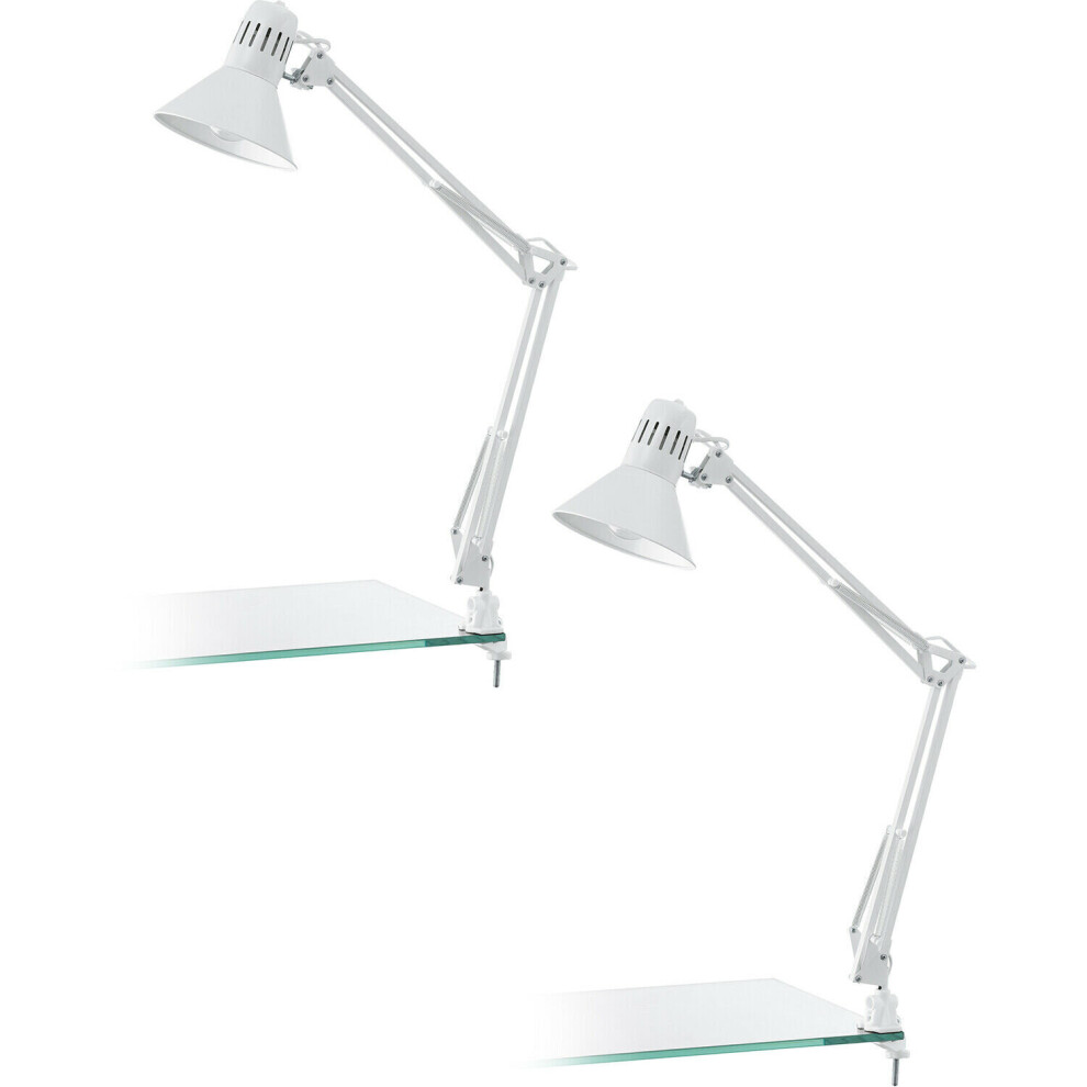 Loops 2 Pack Table Desk Lamp Colour Shiny Moveable In Line Switch E27 1X40w White
