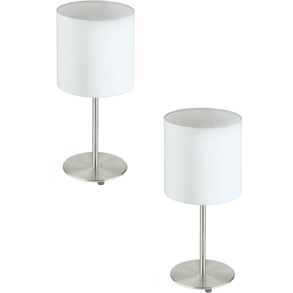 Loops 2 Pack Table Desk Lamp Colour Satin Nickel Steel Shade White Fabric E27 1X60w